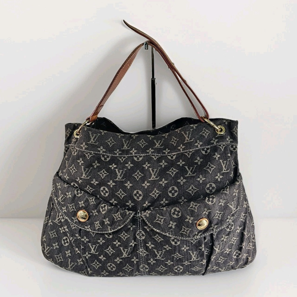 Authentic Louis Vuitton Monogram Denim Daily GM M40493 Shoulder Bag Black Retro